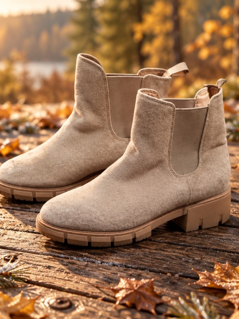 Womens Sueded Beige Chelsea Ankle Boots Sz 7.5